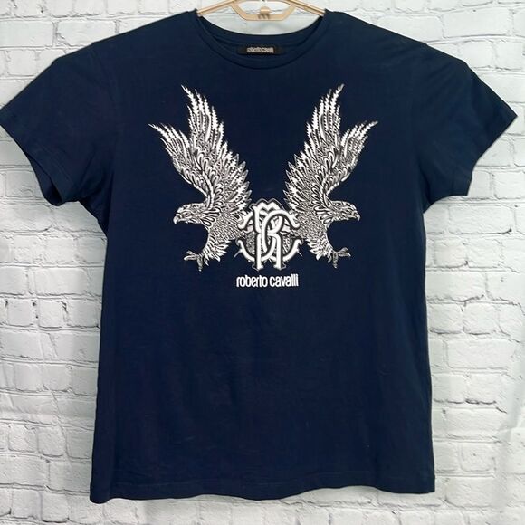 Roberto Cavalli Navy/white Gryphon Eagle tshirt XL cotton - Picture 1 of 5